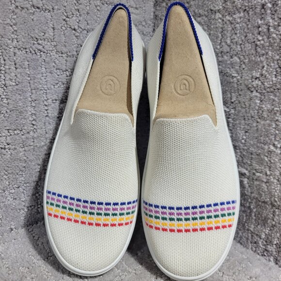 Rothy's The Kid White Rainbow Knit Slip On Sneaker Shoes Big Girl's Size 4 US - Picture 1 of 12